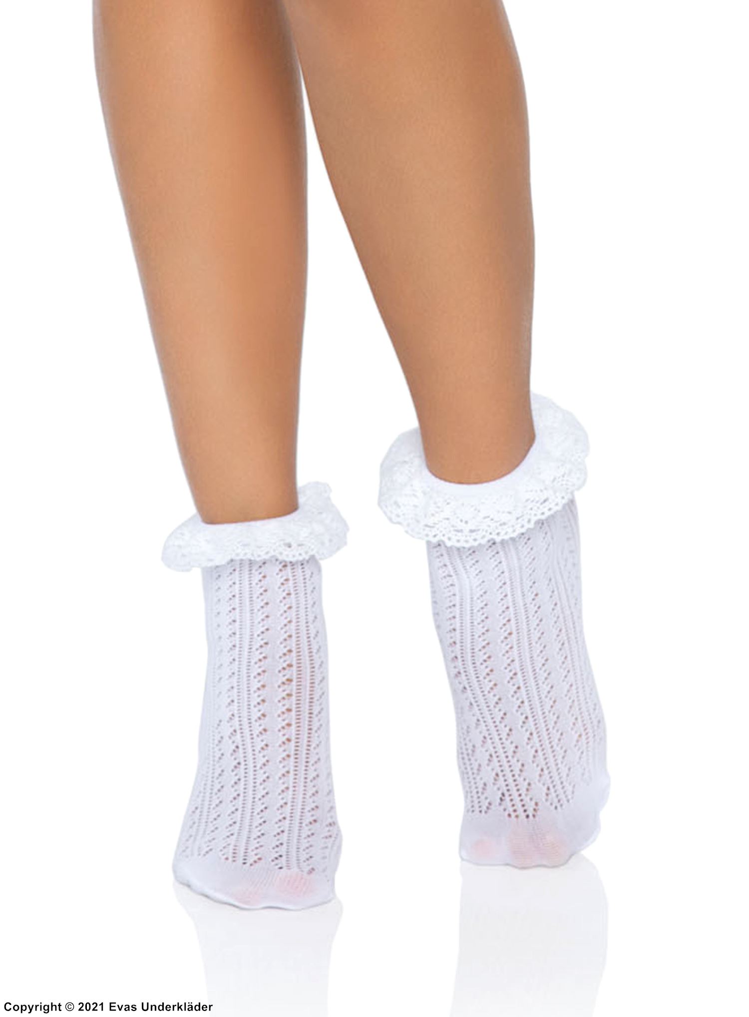 Ankle socks, crochet lace, ruffle trim
